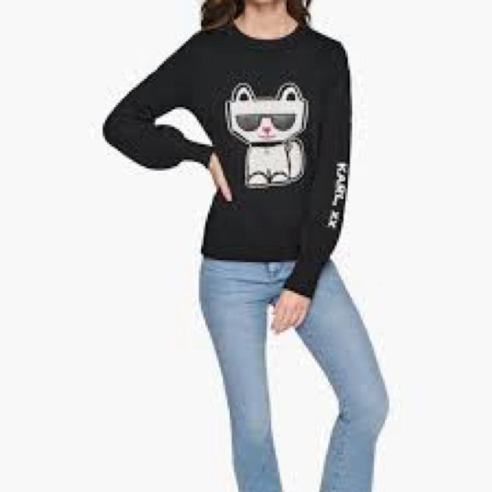 Karl Lagerfeld Black Sweater with Cat Design
